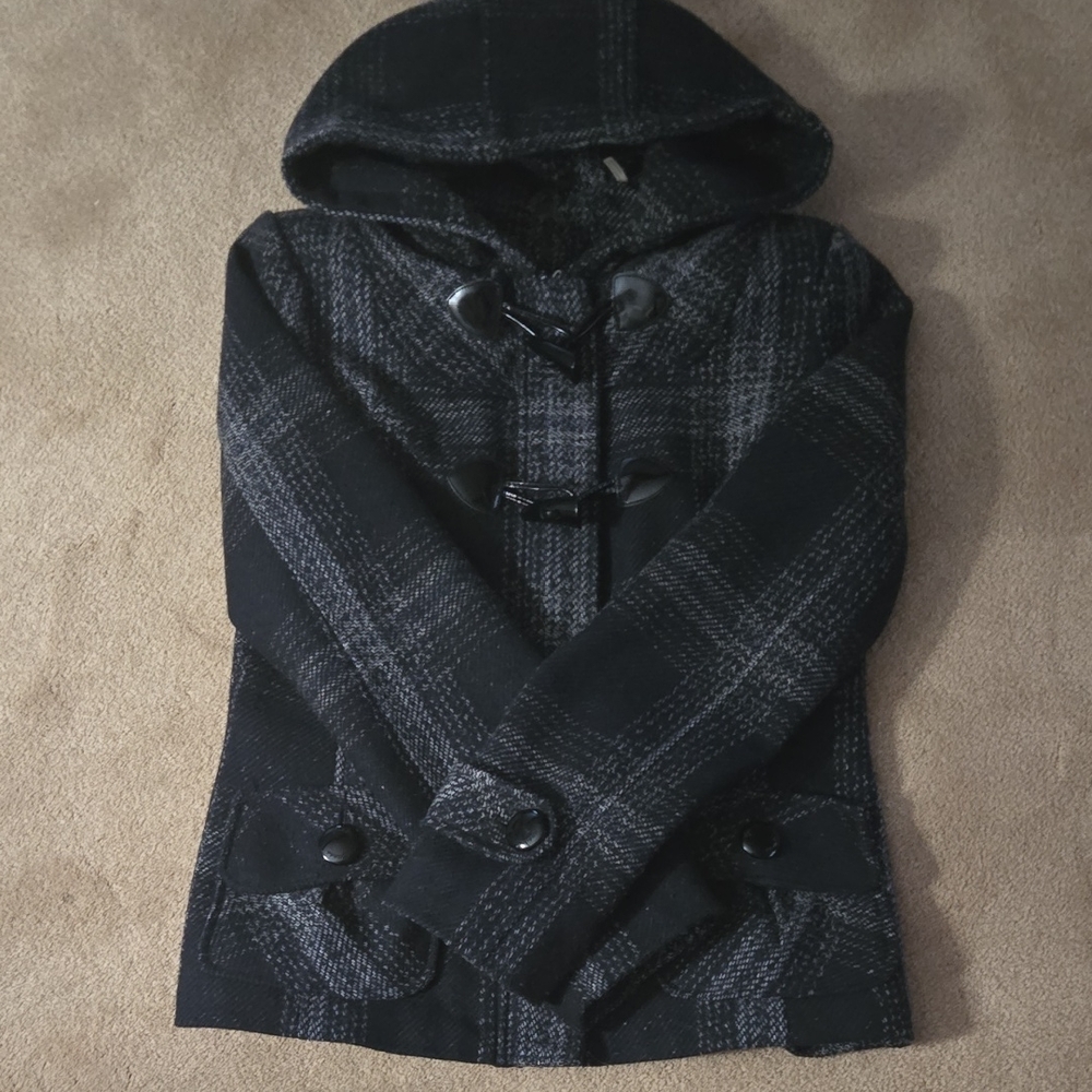 Guess Charcoal and Black Toggle Pea Coat